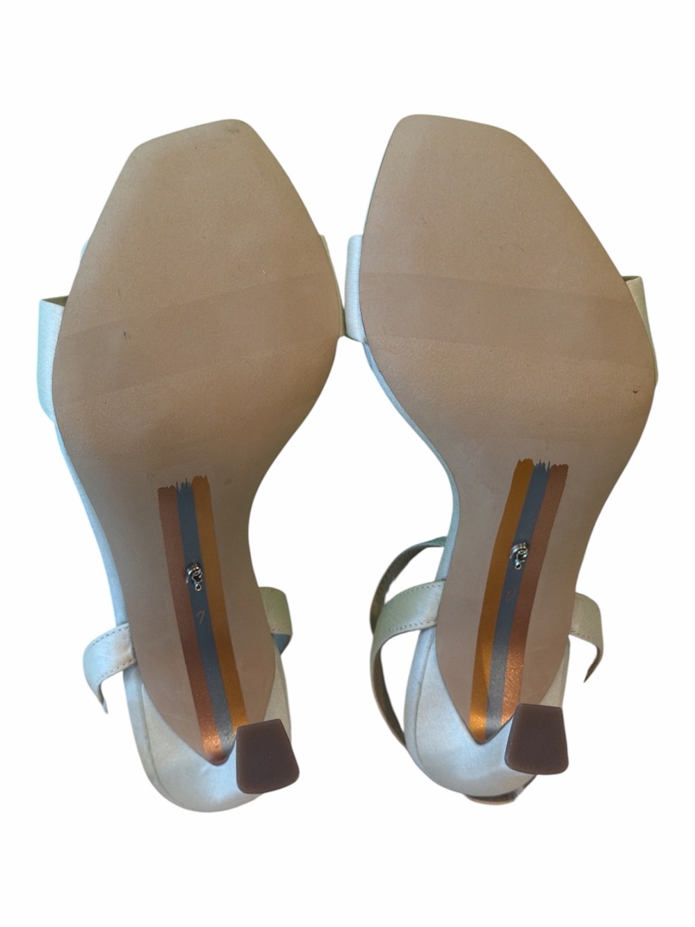 Sam Edelman Leana Pearl Ivory Silk Feather Flower Heeled Sandals Shoes Size 7 - Picture 7 of 8